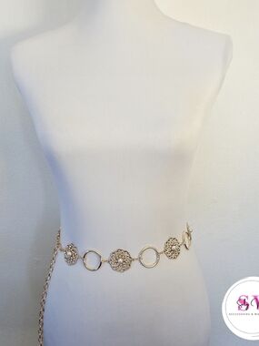Gold Rhinestone Circle Link Chain Belt